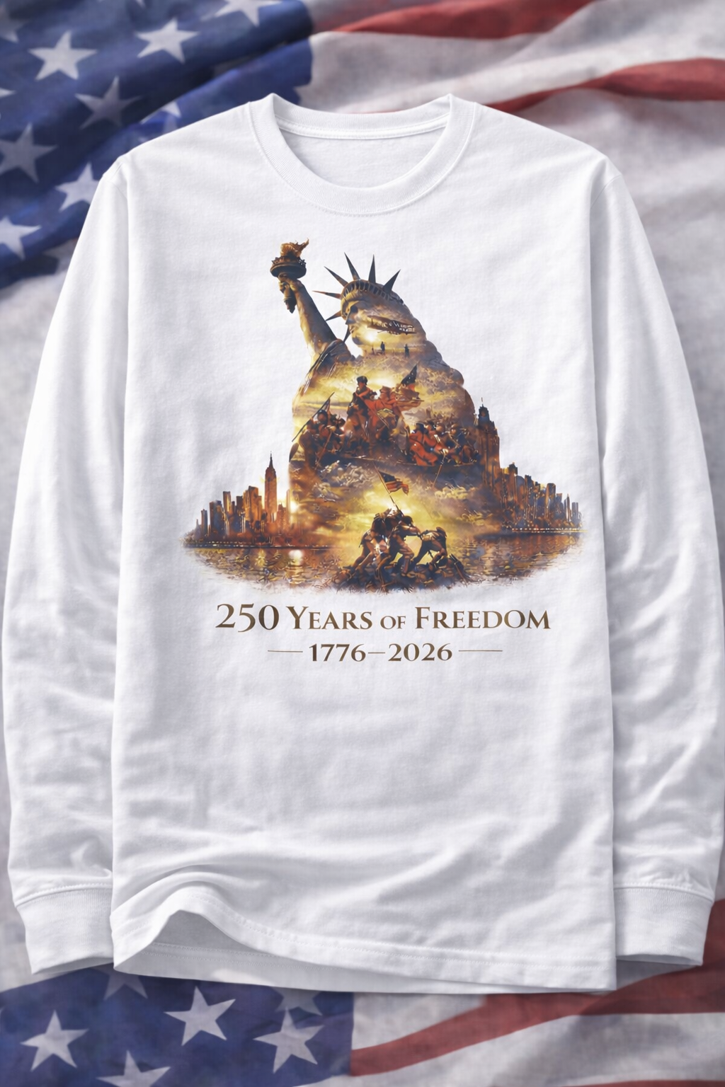 Statue of Liberty 250 Years of Freedom Long Sleeve T-Shirt | American Patriotic 1776–2026